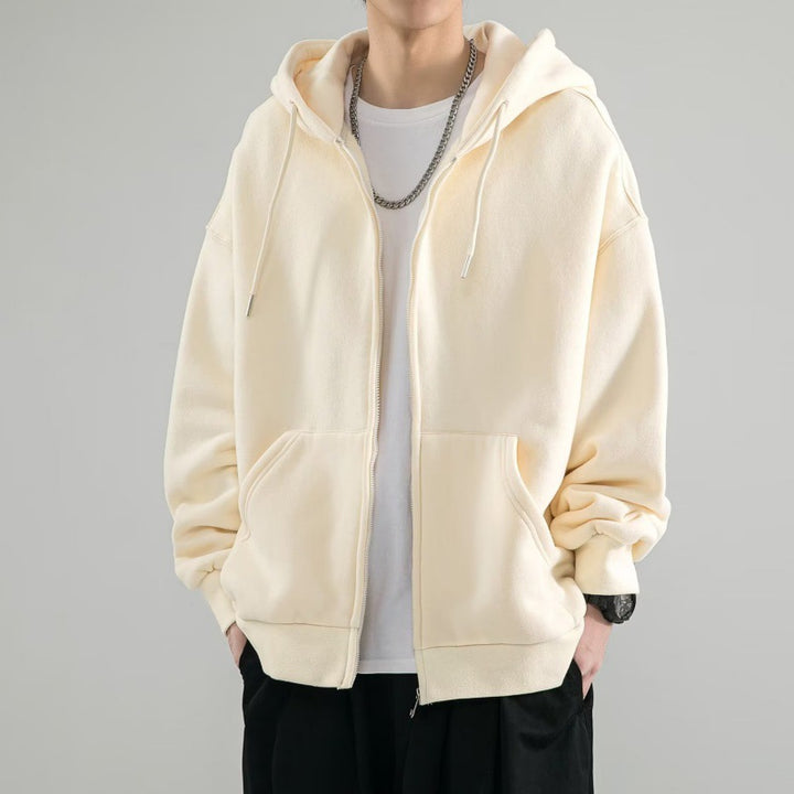 Herren nan Oversize-Kapuzenjacke mit durchgehendem Reißverschluss, doppellagiger Kapuze und Kängurutaschen Drune