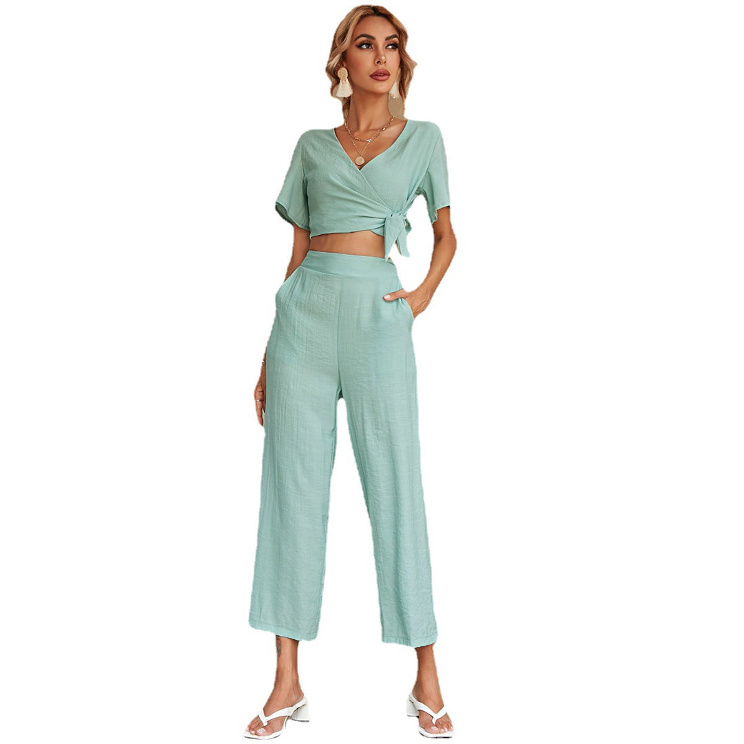 Damen lässiges Two-Piece Set mit lässigem Schnitt und Bindegürtel Drune