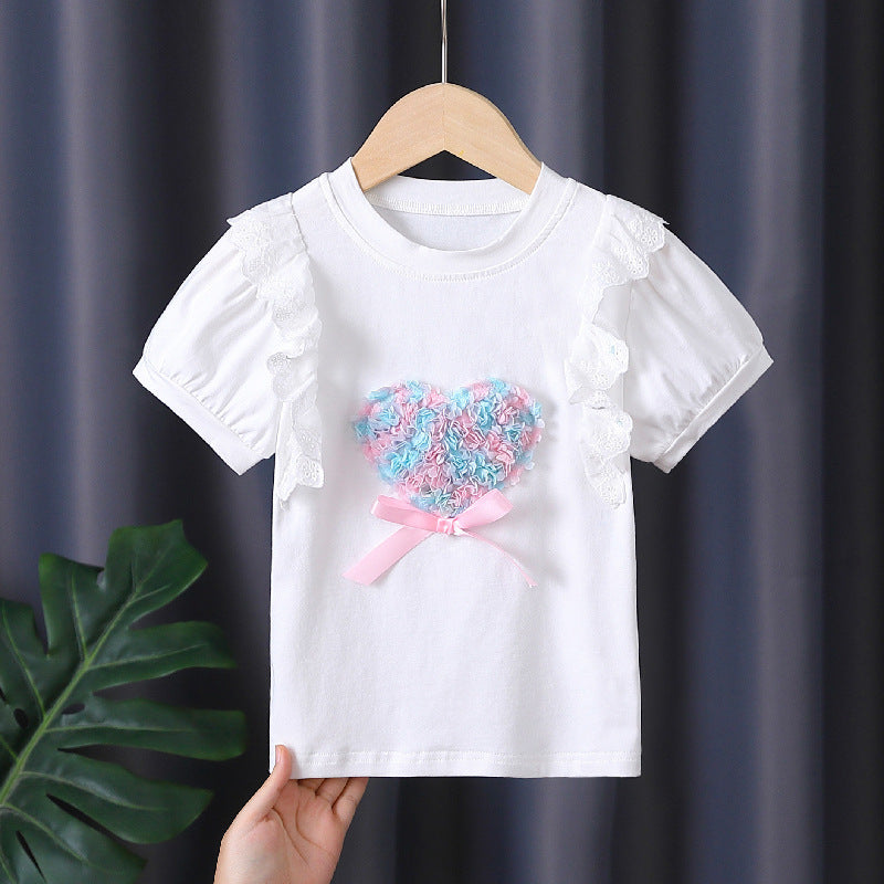 Mädchen T-Shirt mit Rüschendetails und Herzmotiv Drune