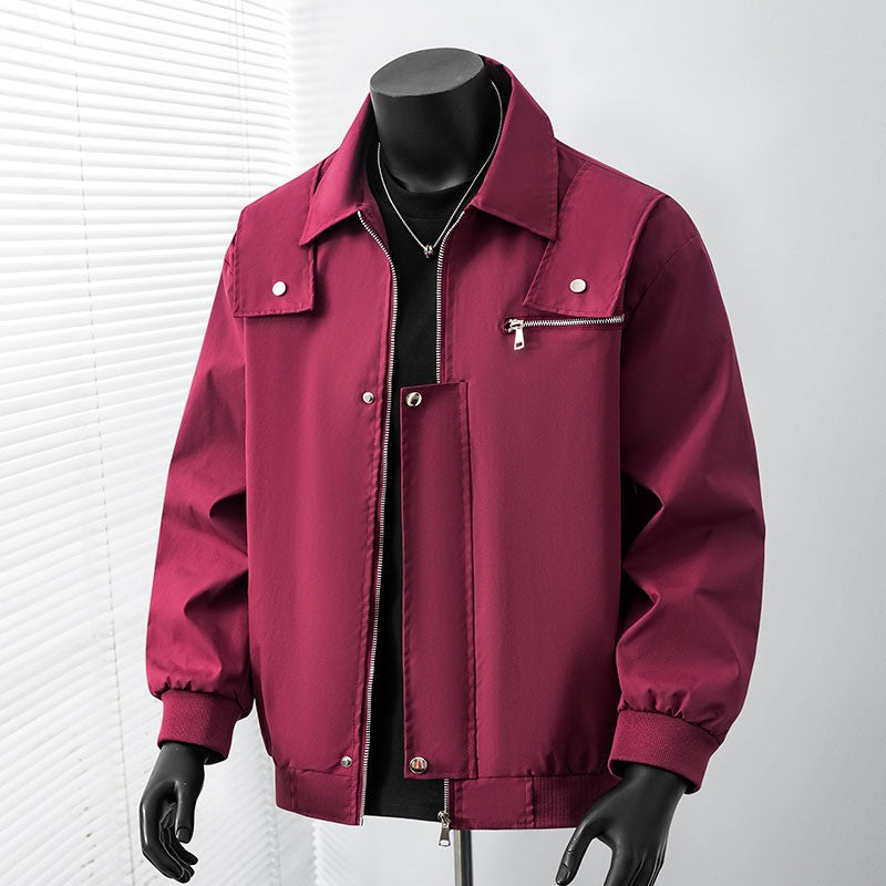 Herren Leicht wattierte Bomber-Coachjacke mit verdeckter Druckknopfleiste, Zipper-Brusttasche & gerippten Bündchen Drune