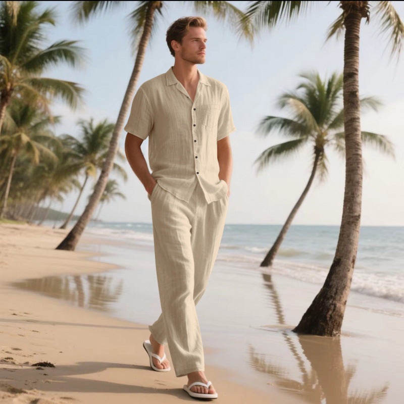 Herren locker sitzendes Leinenhemd und Hose Set Drune