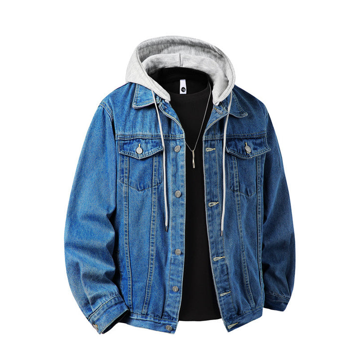 Herren nan Jeansjacke mit angenähter Kapuze Lagenlook robuste Baumwollmischung Drune