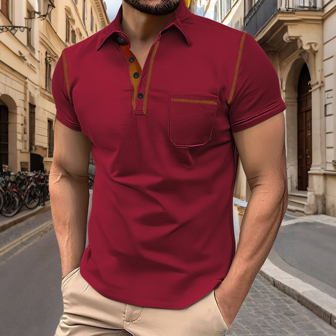Herren nan Kurzarm-Polo mit Brusttasche, kontrastierender Steppnaht und Hemdkragen Drune