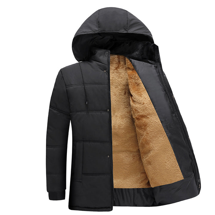 Herren gesteppte Winterjacke mit flauschigem Innenfutter und verstellbarem Kapuzenkragen Drune