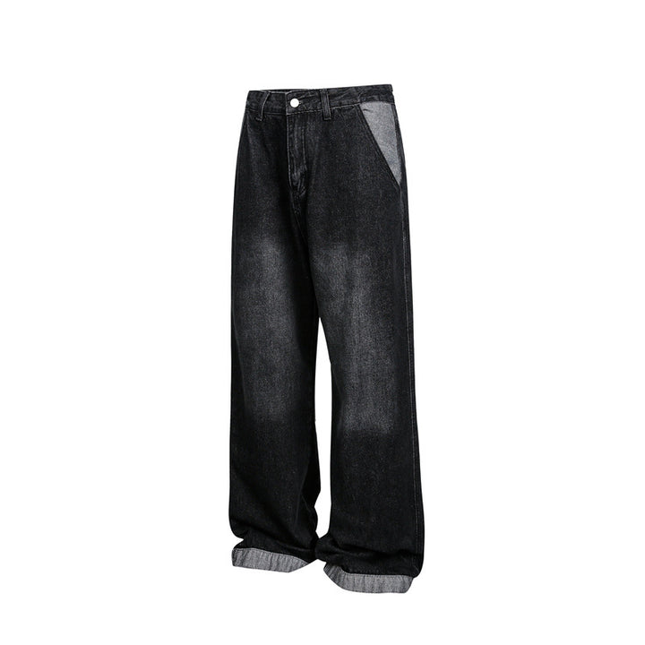 Unisex Weite Baggy-Denimhose mit hohem Bund und kontrastierten Eingrifftaschen Drune