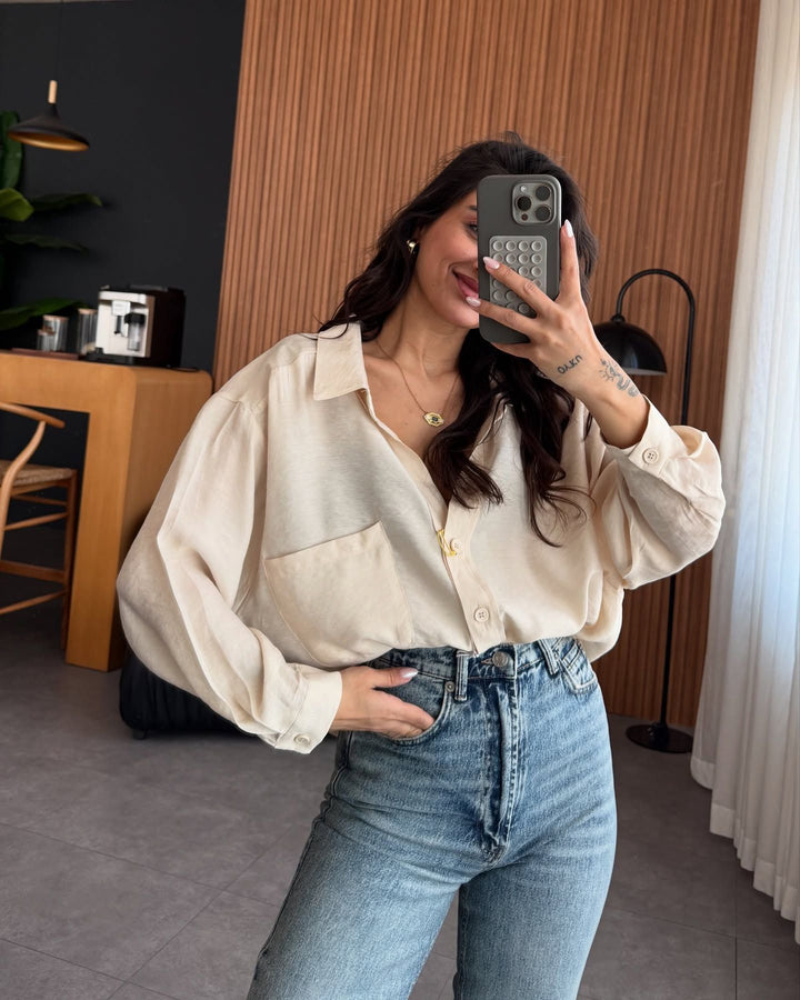 Damen Oversized Blusenhemd aus weichem Leinenstoff Drune