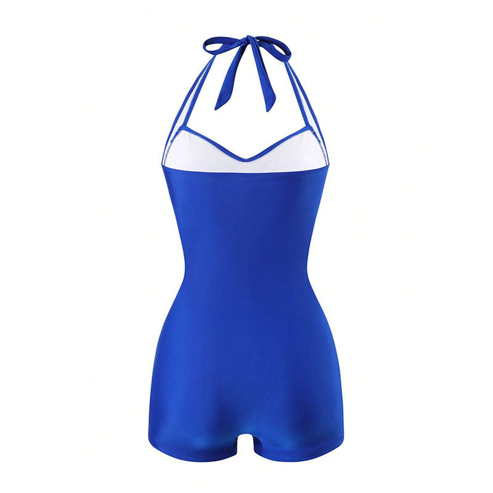 Damen Stilvoller Einteiler Badeanzug mit bindbarem Nackendesign Drune