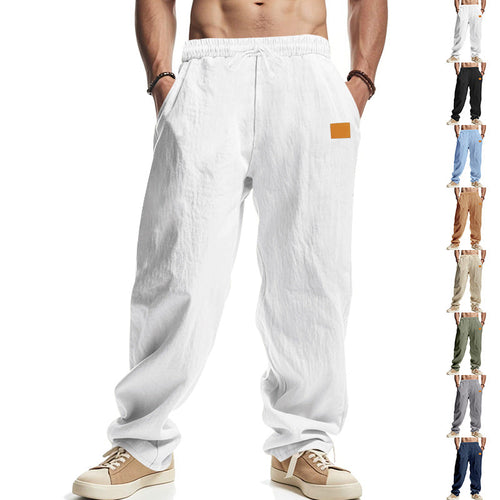 Herren locker geschnittene Leinenhose mit verstellbarem Kordelzug und praktischen Seitentaschen Drune