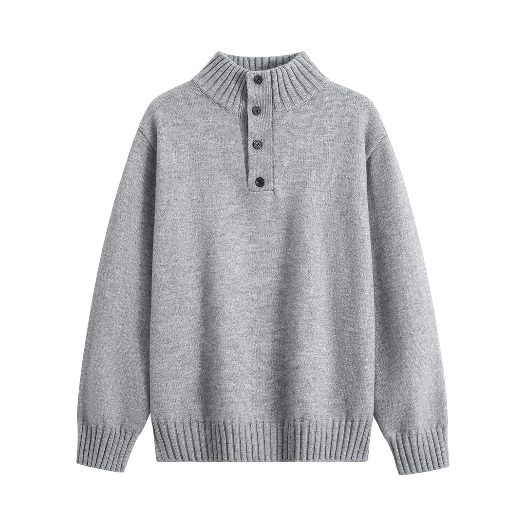 Herren Oversize-Strickpullover mit halber Knopfleiste, hohem Rippkragen & geripptem Saum Drune