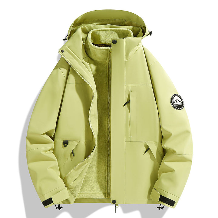 Damen zweilagige Softshell-Outdoorjacke mit herausnehmbarer Fleece-Innenjacke und Kapuze Drune