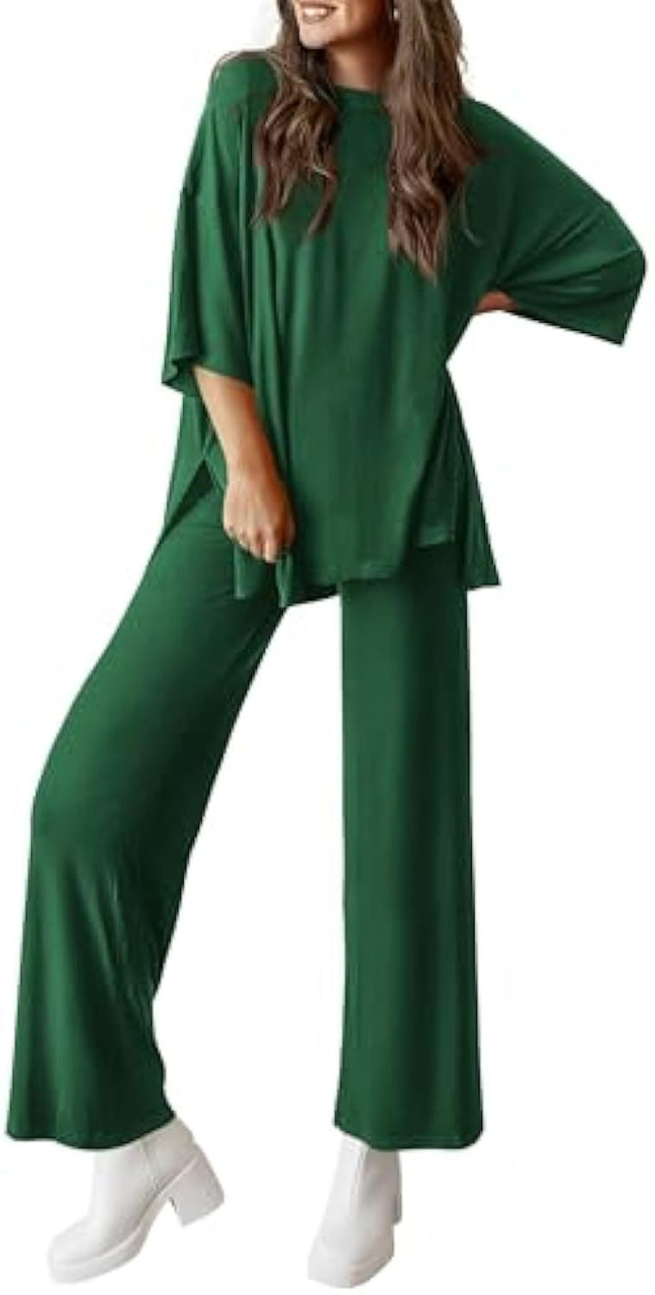 Damen Lässiges Lounge-Set aus weichem Jersey mit Oversize-Tunika und weiter Palazzo-Hose Drune