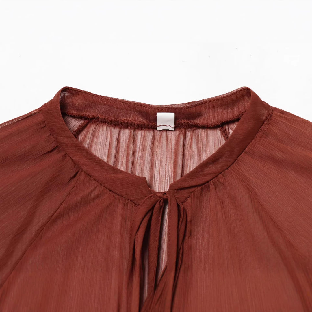 Damen Fließendes Chiffon-Minikleid mit Rüschenärmeln und Schluppe Drune