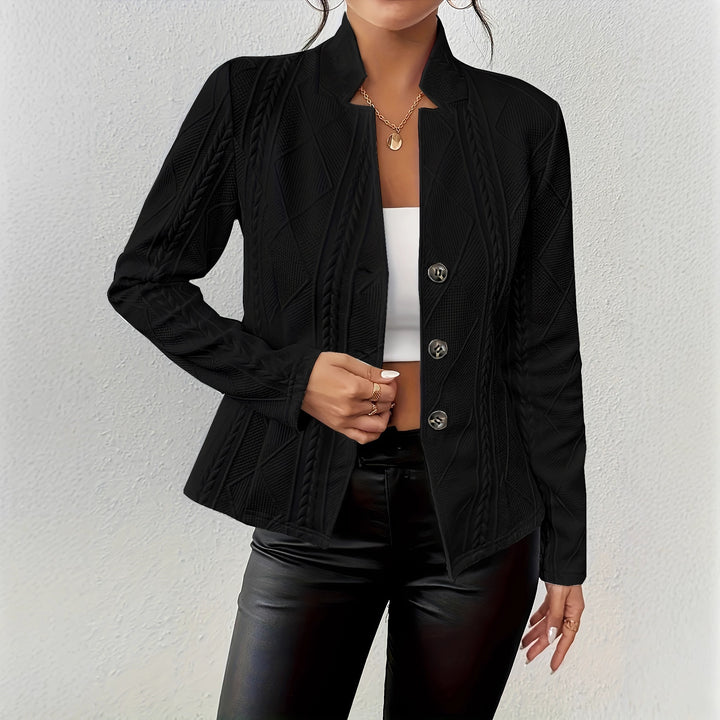 Damen strukturierter Blazer mit Zopfmuster und Stehkragen Drune