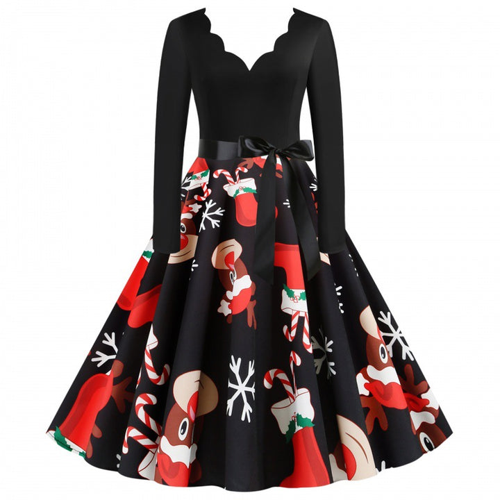 Damen Vintage-Festkleid im 50er-Jahre Stil mit gewelltem Halsausschnitt, figurbetontem Oberteil und voluminösem Tellerrock Drune