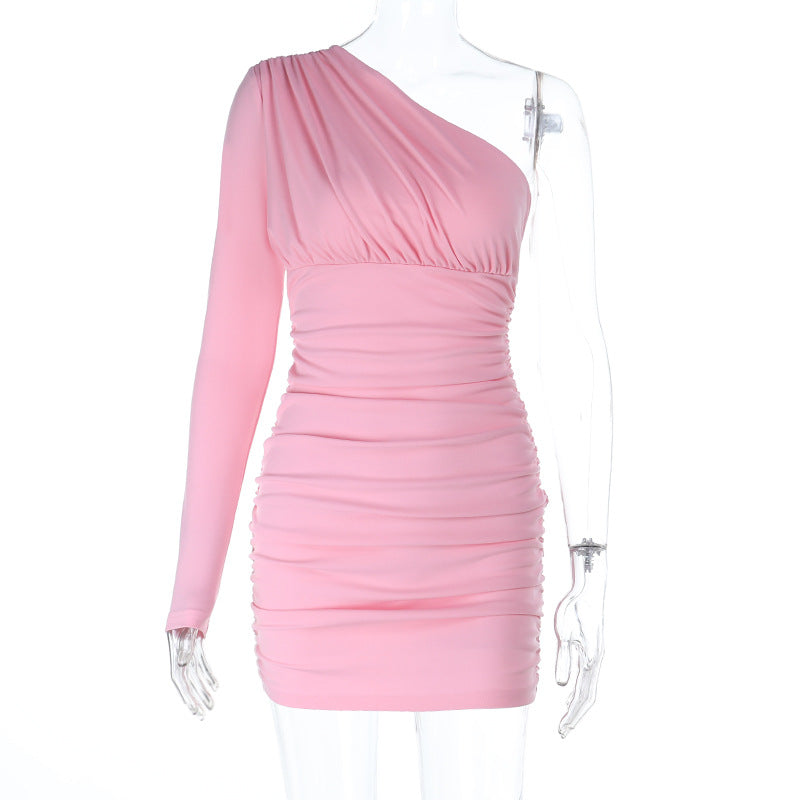 Damen Elegantes One-Shoulder-Kleid mit Raffung Drune