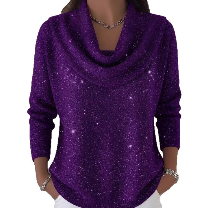 Damen Glitzernder Strickpullover mit Wasserfall-Ausschnitt Drune