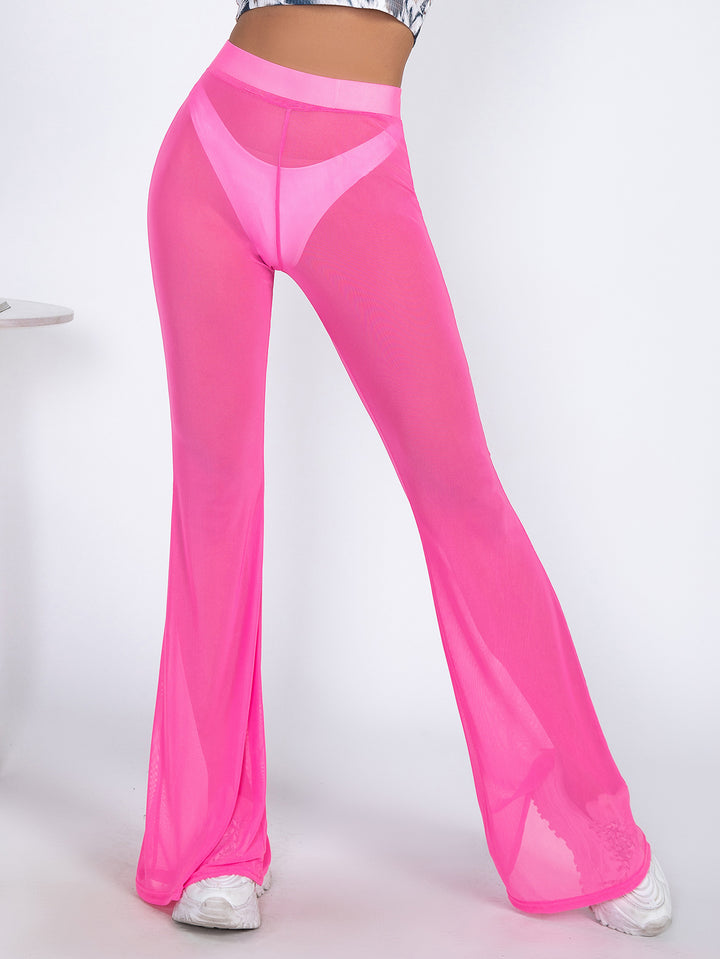Damen Transparente Flared-Hose aus Netzstoff Drune