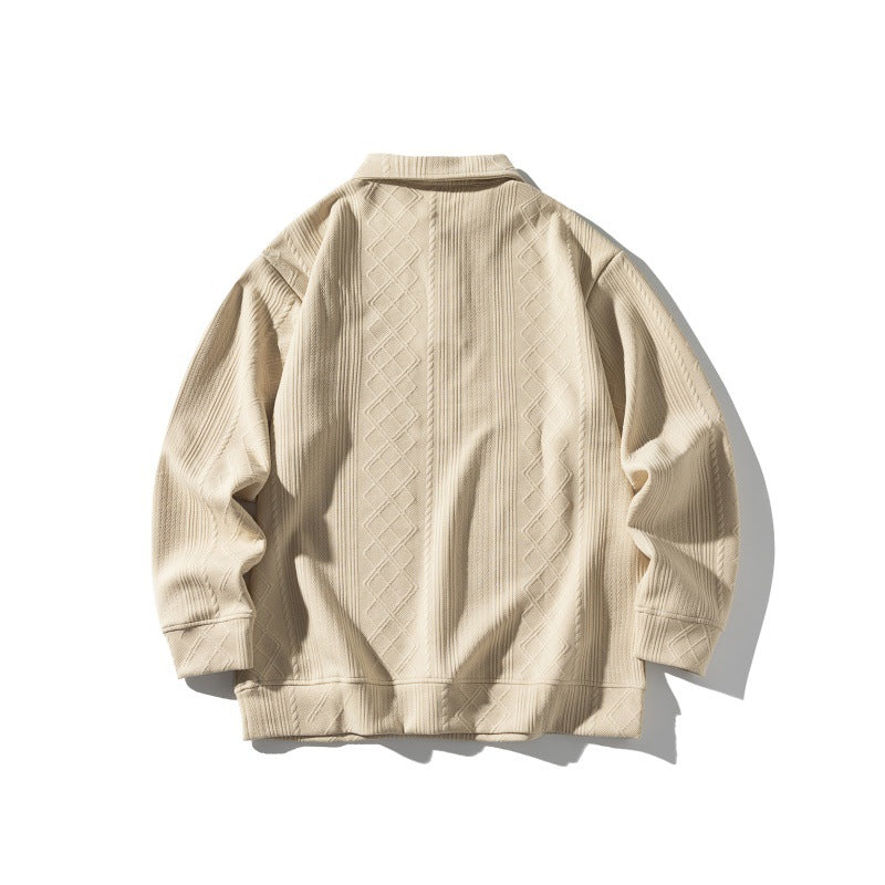 Unisex Strukturiertes Poloshirt-Strickpullover im Oversize‑Cut mit Zopf- und Diamantstrick Drune