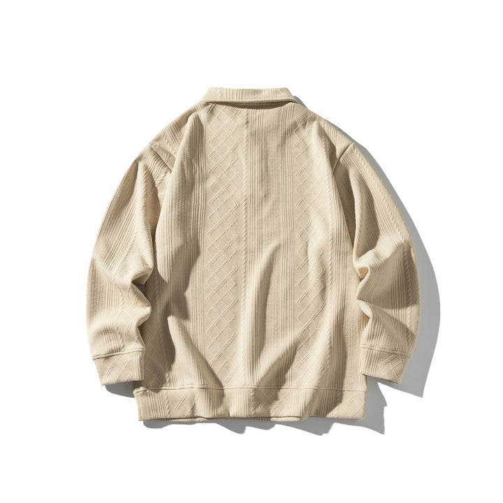 Unisex Strukturiertes Poloshirt-Strickpullover im Oversize‑Cut mit Zopf- und Diamantstrick Drune