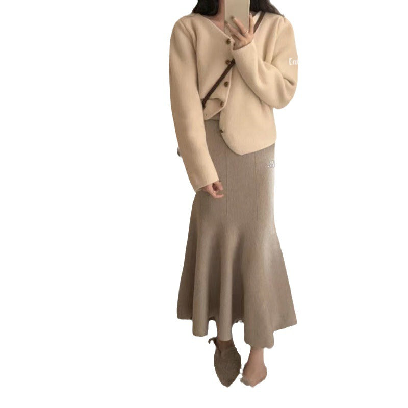 Damen Eleganter Midirock mit schwingendem Saum und hohem Bund Drune