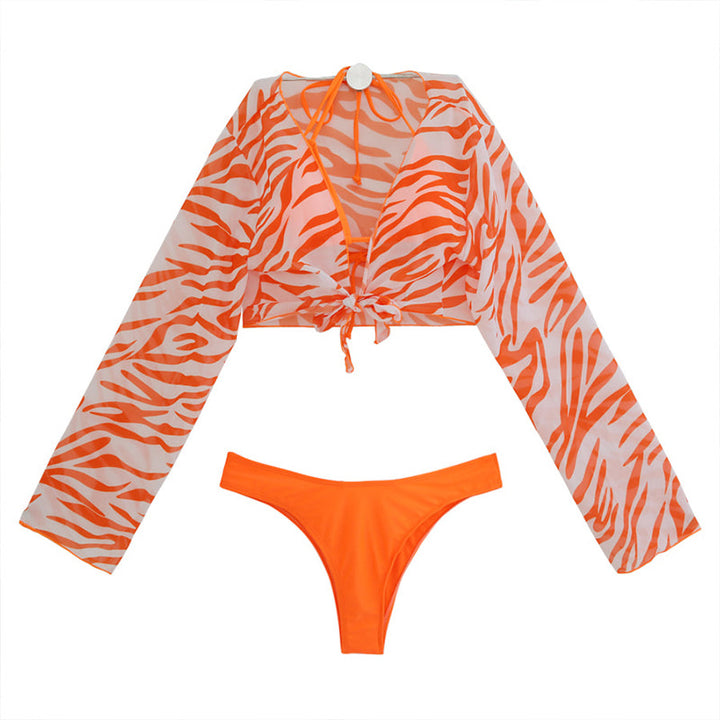 Damen Bikiniset mit schickem transparentem Wickeloberteil und hohem Hosenbund Drune