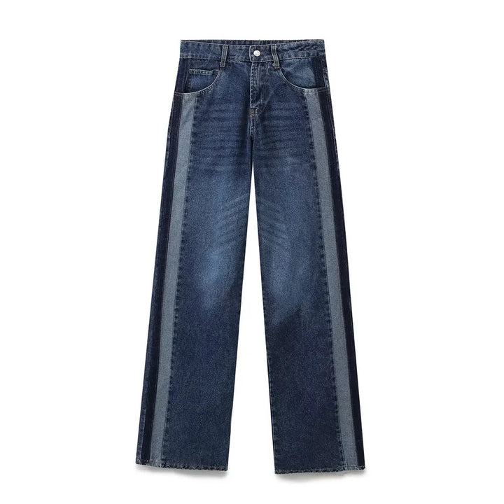 Damen 10+ weite High‑Waist Denim‑Palazzohose mit kontrastierenden Seitenteilen Drune
