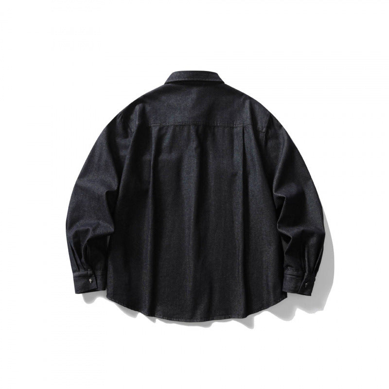 Unisex Kastenförmiges Denim-Overshirt mit Pattentaschen und Hemdkragen Drune