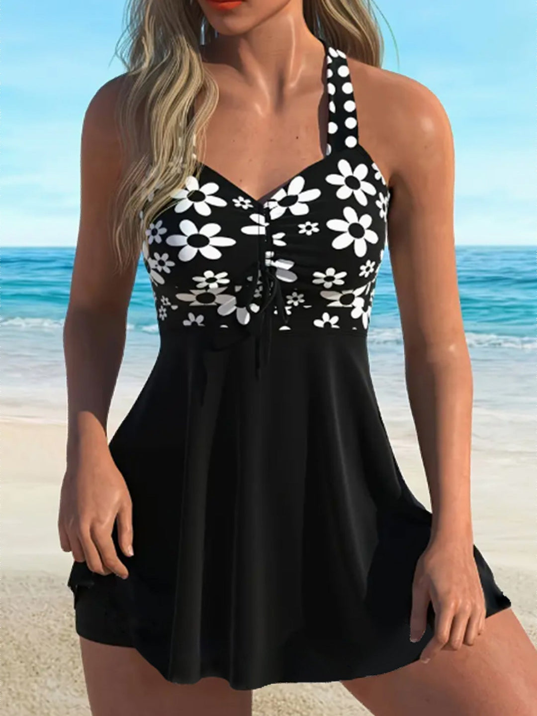 Damen Figurumspielender Tankini mit modischem Rock Drune