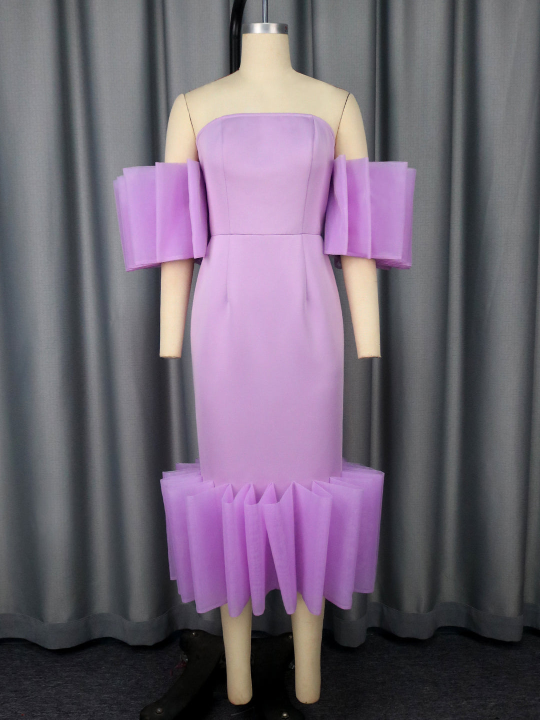 Damen Elegantes Kleid mit voluminösen Rüschenärmeln Drune