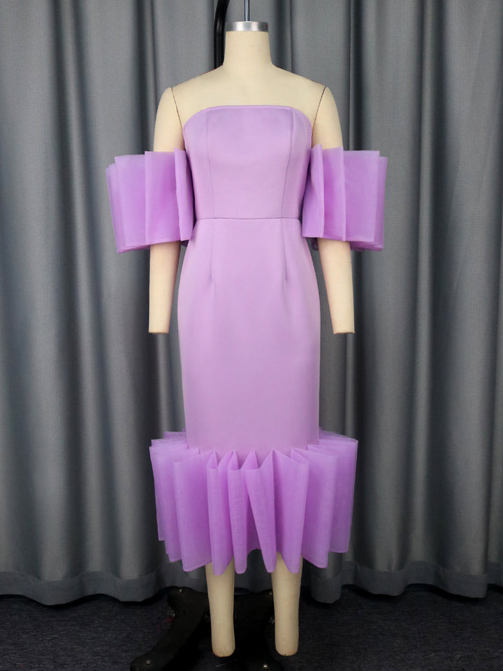 Damen Elegantes Kleid mit voluminösen Rüschenärmeln Drune