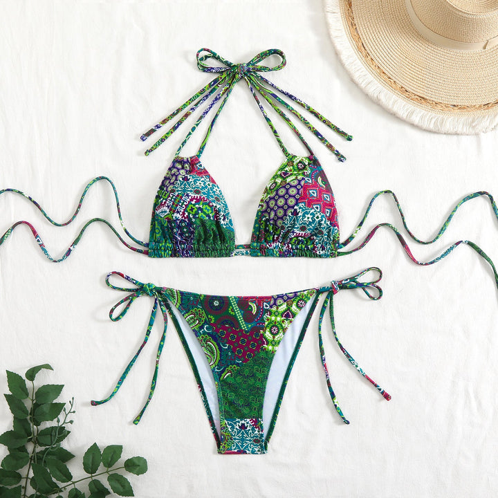 Damen Bikini-Set mit verspieltem Bindeband und buntem Muster Drune