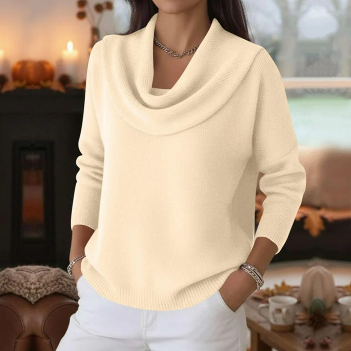 Damen Lässiger Schalkragen-Feinstrickpullover mit überschnittener Schulter und geripptem Saum Drune