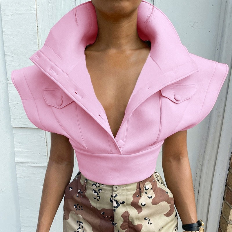 Damen Cropped Blazer mit oversized Kragen Drune