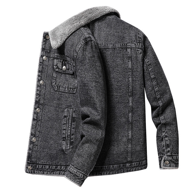 Herren Lässige Denimjacke mit Teddyfellkragen Drune