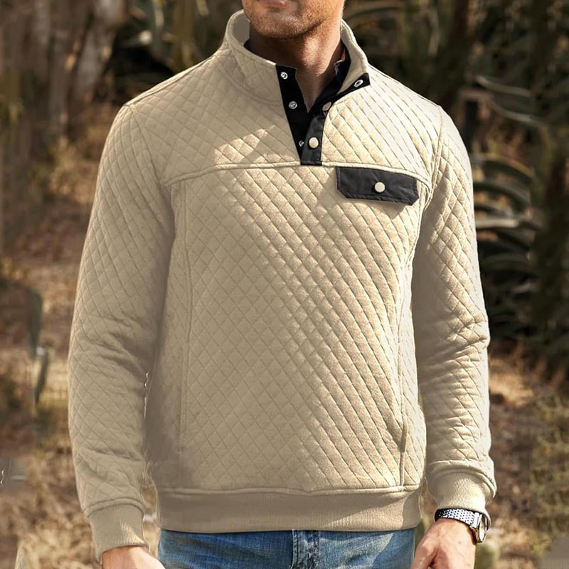 Herren Stepp-Sweatshirt mit Stehkragen, Halbreißverschluss und Brusttasche Drune