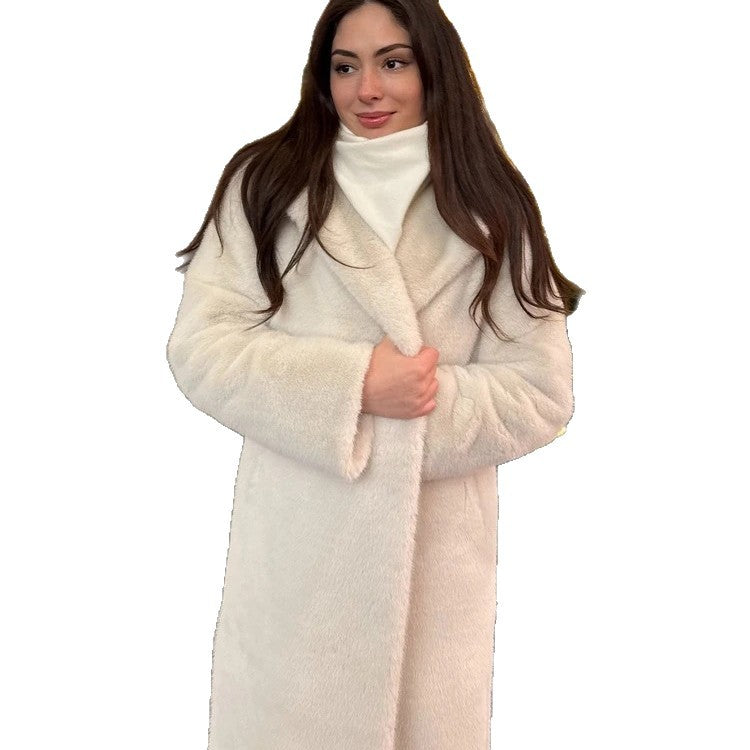 Damen Eleganter Langschaft-Mantel aus Plüsch Drune