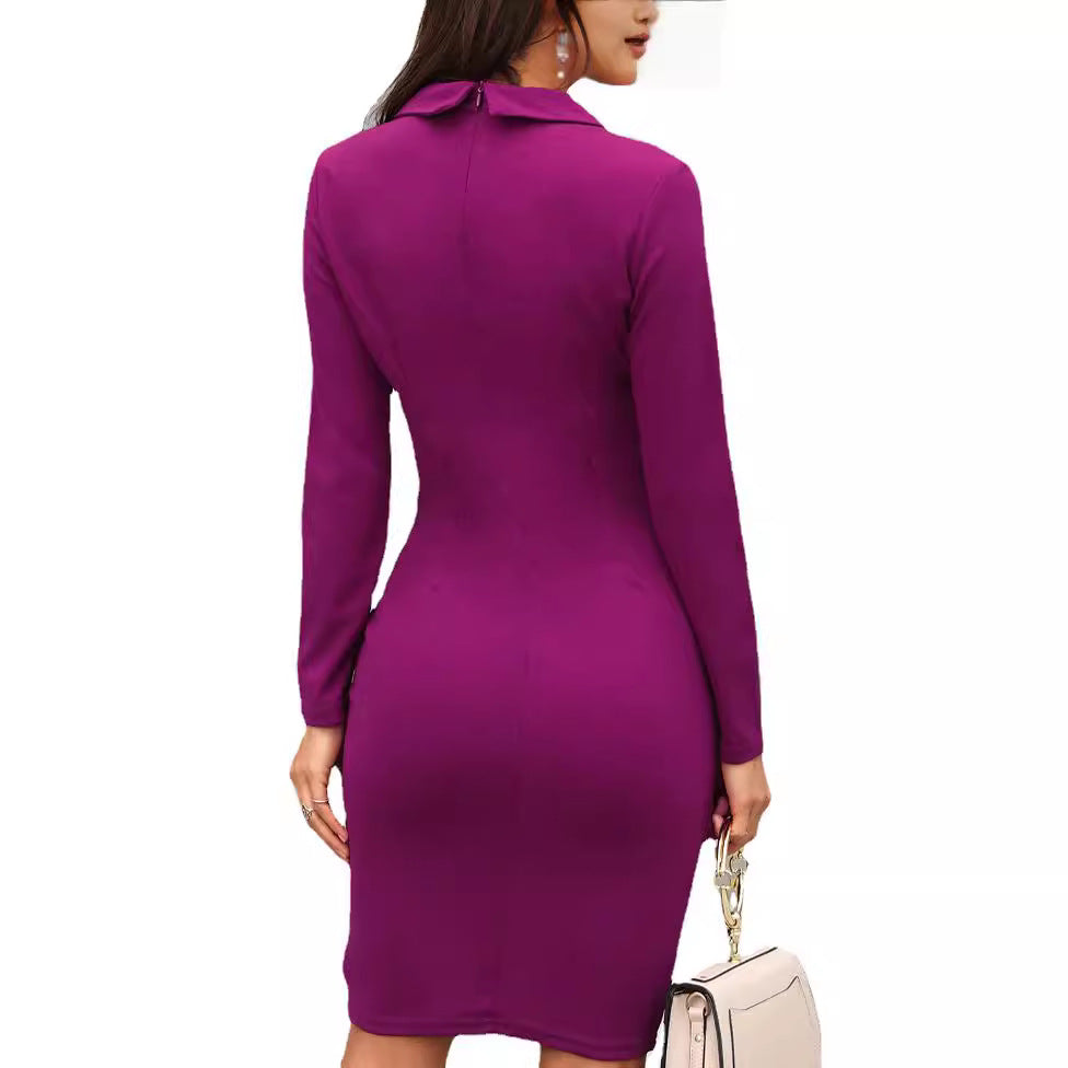 Damen Midi-Kleid mit kreativem Wickeldesign und stilvollen Knopfdetails Drune
