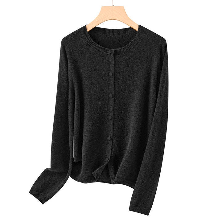 Damen Feiner Rundhals-Cardigan aus softem Feinstrick mit durchgehender Knopfleiste Drune