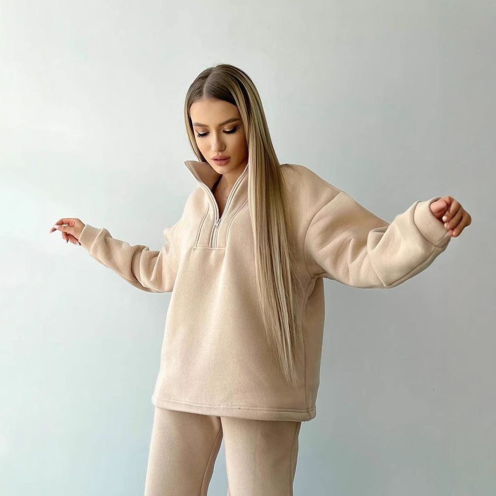 Damen Cropped-Sweatshirt-Set mit hohem Kragen und High-Waist-Jogginghose Drune