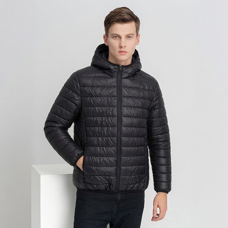 Herren Packbare Minimalistische Stepp-Kapuzenjacke mit wasserabweisender Außenlage & Thermofaser Drune