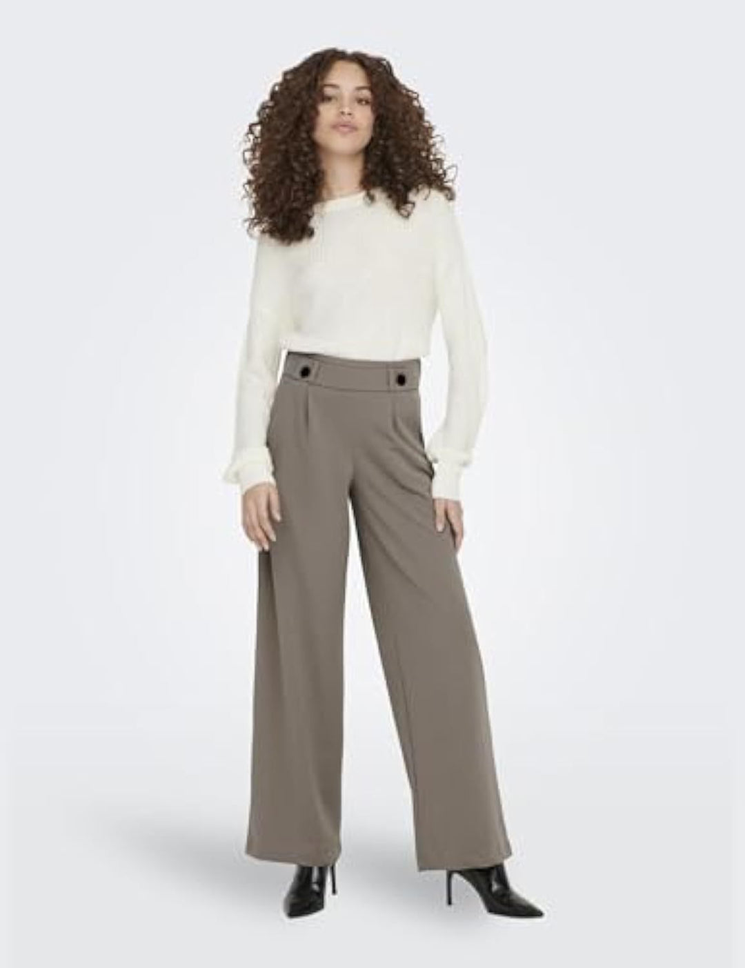 Damen High-Waist Culottehose mit Zierknopf-Bund und weitem Bein Drune