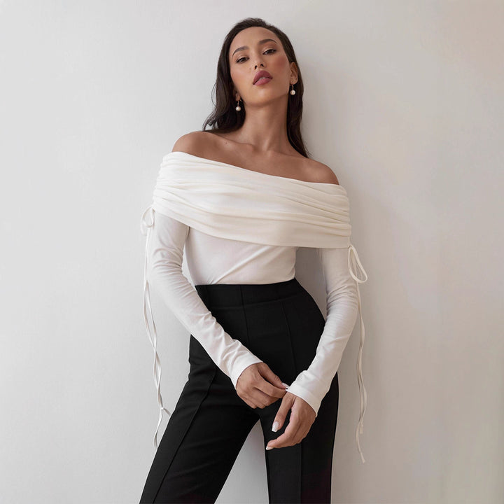 Damen Off-Shoulder Oberteil mit eleganter Raffung Drune