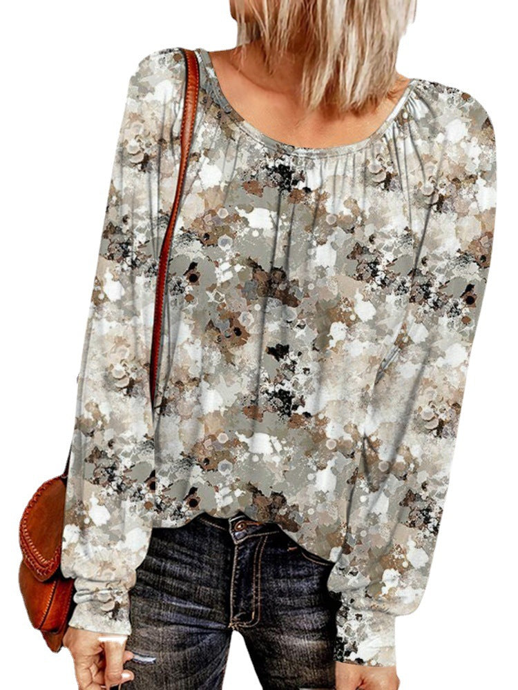 Damen Ethno-Print Oversize-Tunika mit Rundhalsausschnitt und langen Ballonärmeln Drune