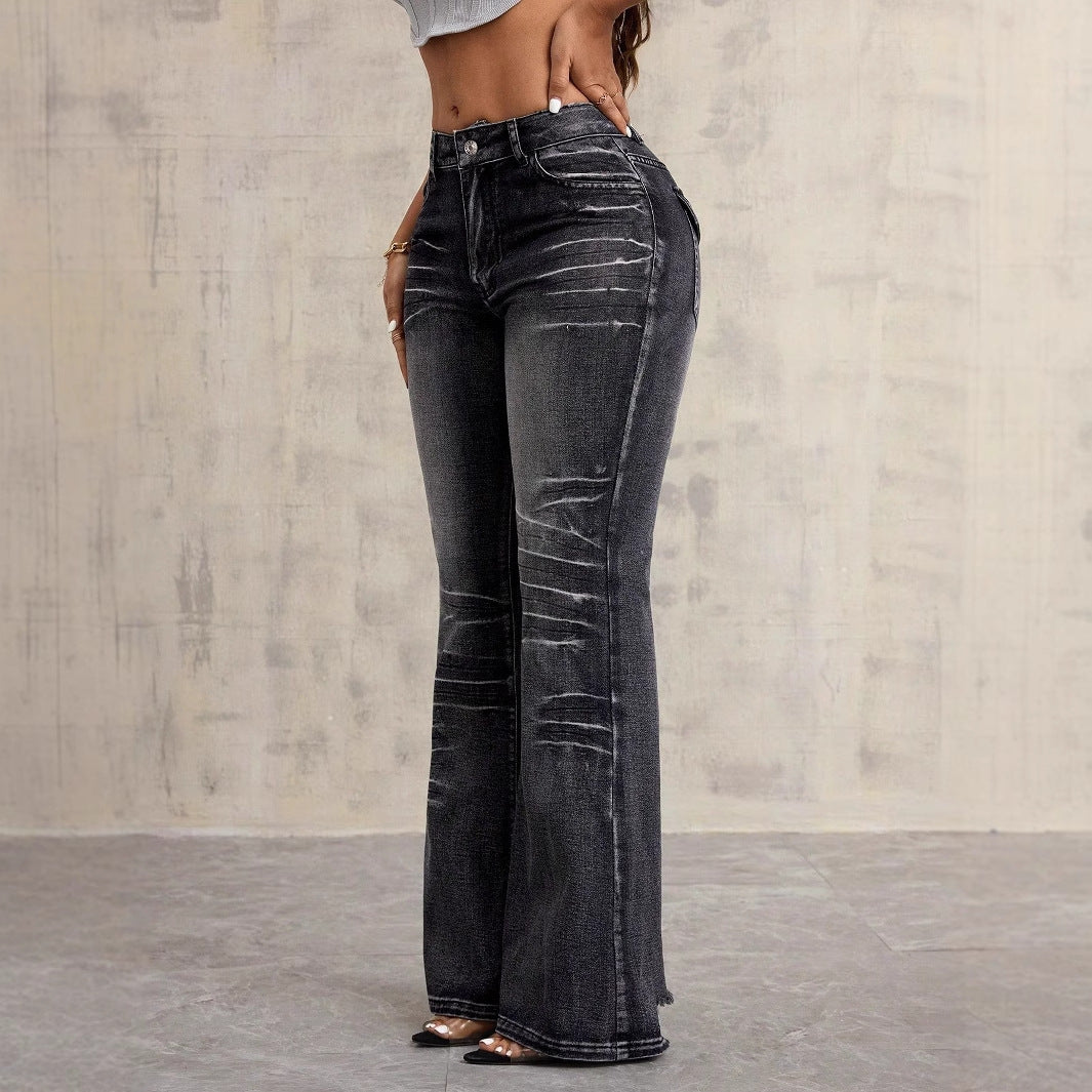 Damen High-Waist Bootcut Jeans mit modischem Used-Look Drune