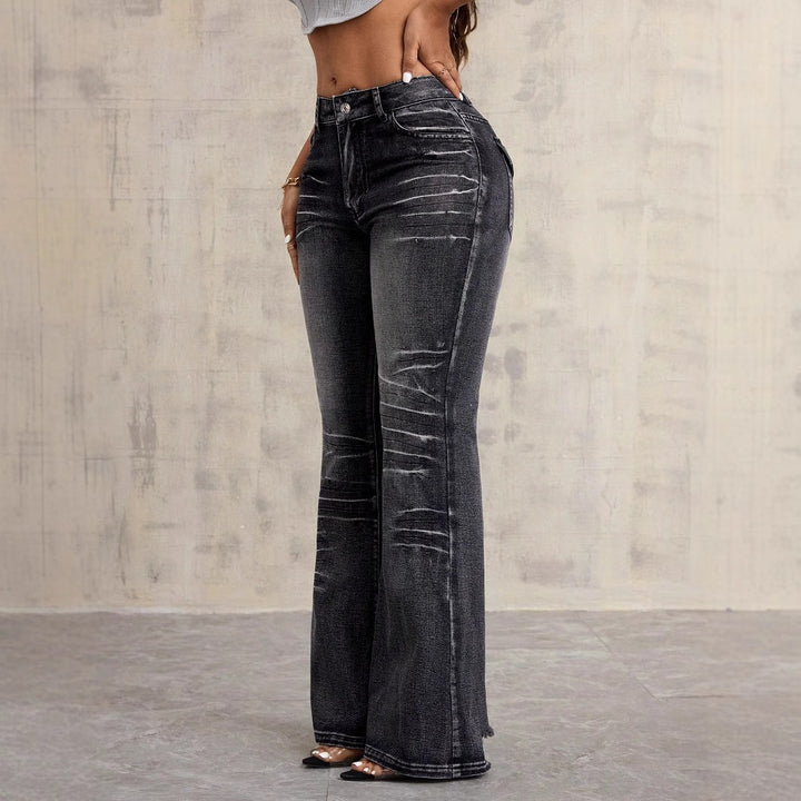 Damen High-Waist Bootcut Jeans mit modischem Used-Look Drune