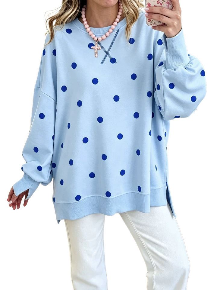 Damen Oversize-Sweatshirt mit Polka-Dot-Print und Ballonärmeln Drune