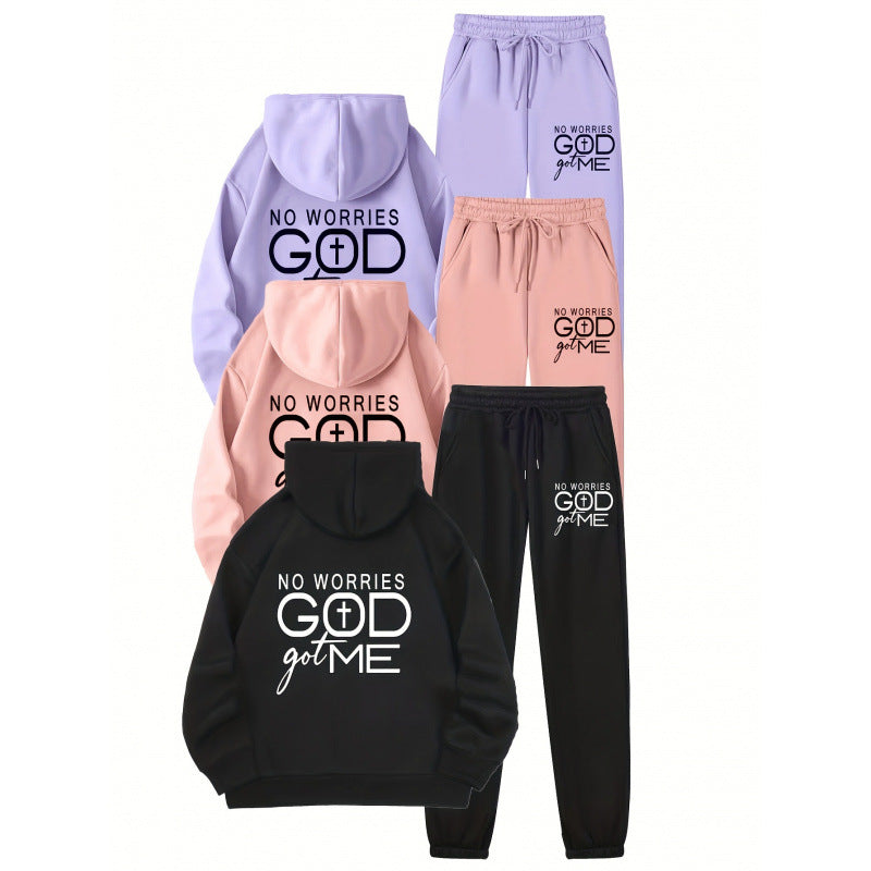Damen Sportliches Hoodie- und Jogginghosen-Set mit inspirierendem Motiv Drune