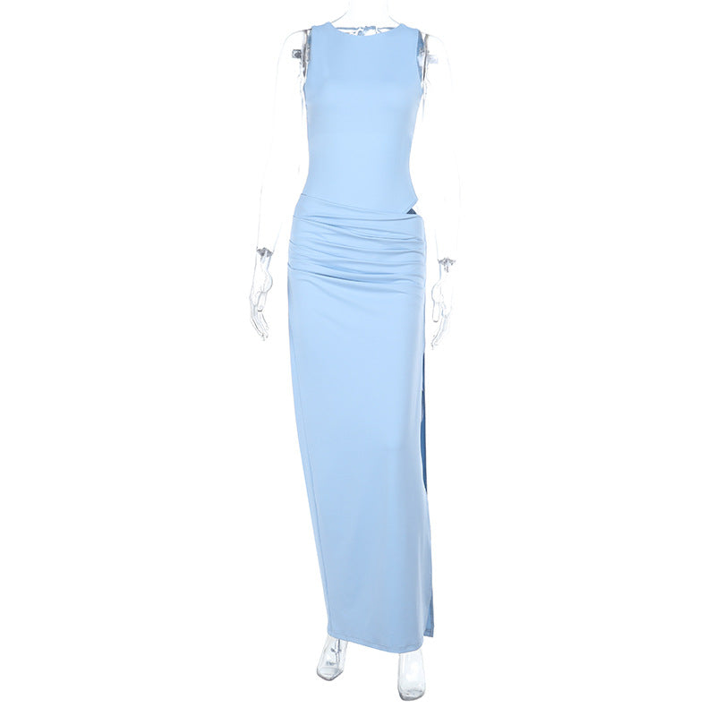 Damen elegantes Maxikleid mit asymmetrischem Design und raffiniertem Tailleneinsatz Drune