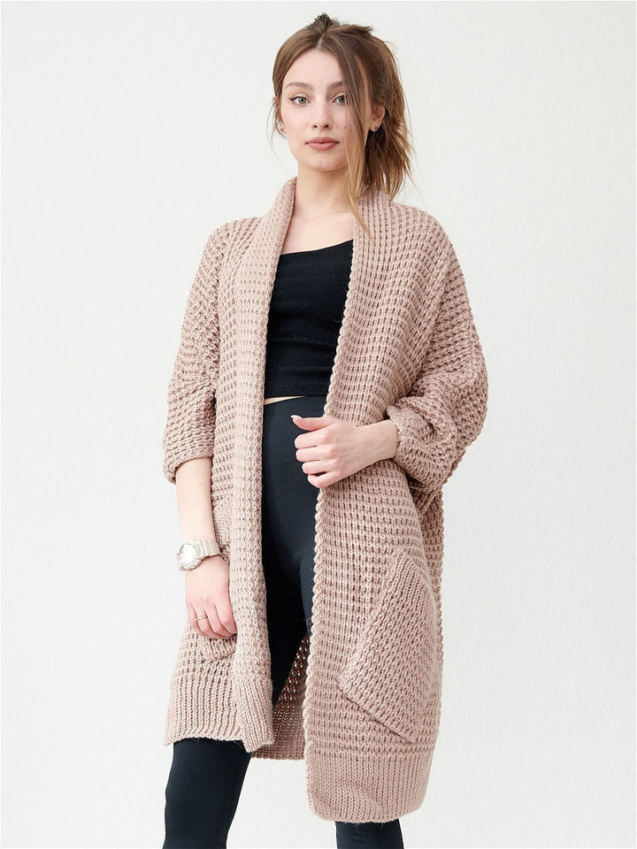 Drune | Strickjacke Übergroß Passform Offene Front Gerippte Kanten Paspeltaschen