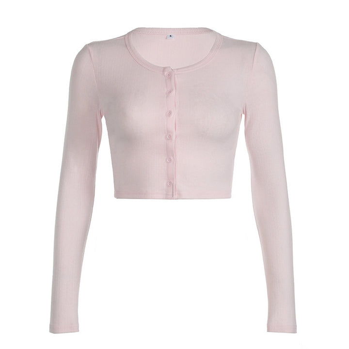 Damen Langarm-Crop-Top mit Knopfleiste und weichem Material Drune
